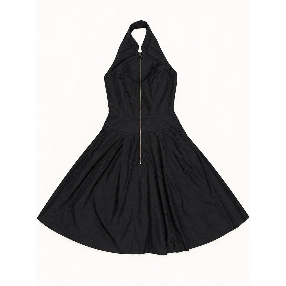 CUE Australia Black Halter Corset Zip Front Fit and Flare Dress Size 6 US 2 Y2K